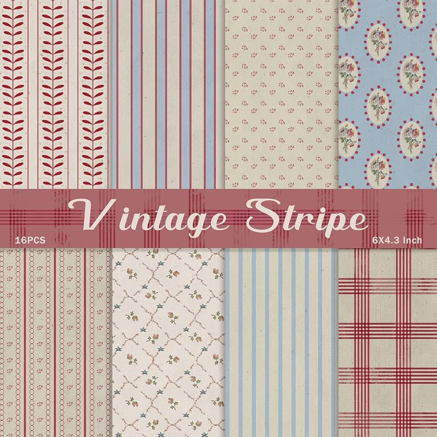 PRSTINCOL Scrapbook Paper,16 Sheets 4.1x5.8 Inch Vintage Stripe Style Scrapbook Supplies,Single-S... | Amazon (US)