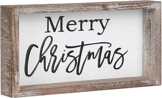 FESTWIND Christmas Tiered Tray Decor, Merry Christmas Block Sign Embossed Metal With Wood Frame -... | Amazon (US)