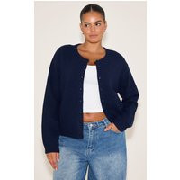 Plus Navy Knit Button Through Cardigan Sweater | PrettyLittleThing US