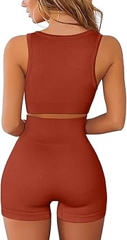 FAFOFA Seamless Workout Sets for Women Ribbed Sport Bra High Waist Running Shorts Gym 2 Piece Yog... | Amazon (US)