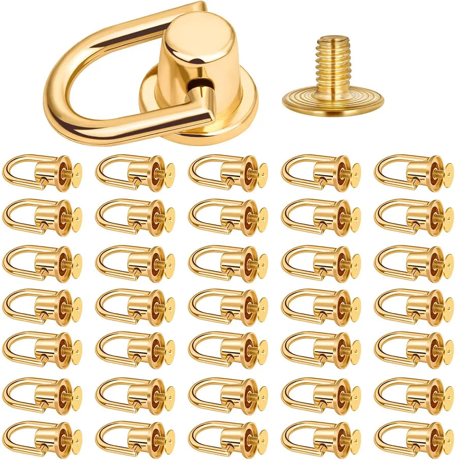 40 Pieces D Rings Rivets for Leather Purse, Gold Ball Studs Rivets with D Ring for Leather Crossb... | Amazon (US)