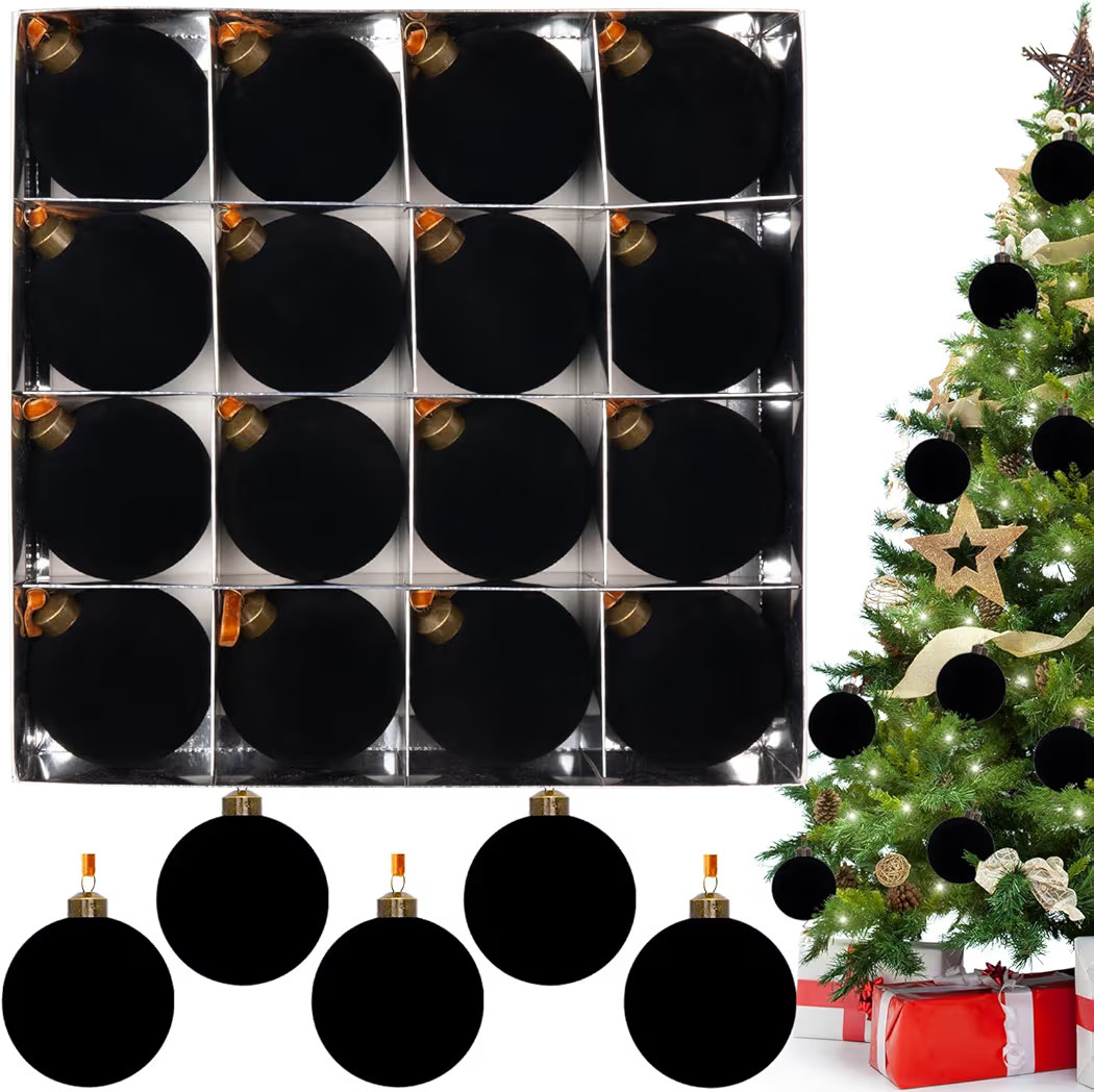 3.15" Black Velvet Christmas Ball Ornaments Set, 16 pcs Flocked Matte Black Xmas Tree Decoration, Large Shatterproof Decorative Hanging Balls for Party Holiday Wreath Garland Home Décor | Amazon (US)