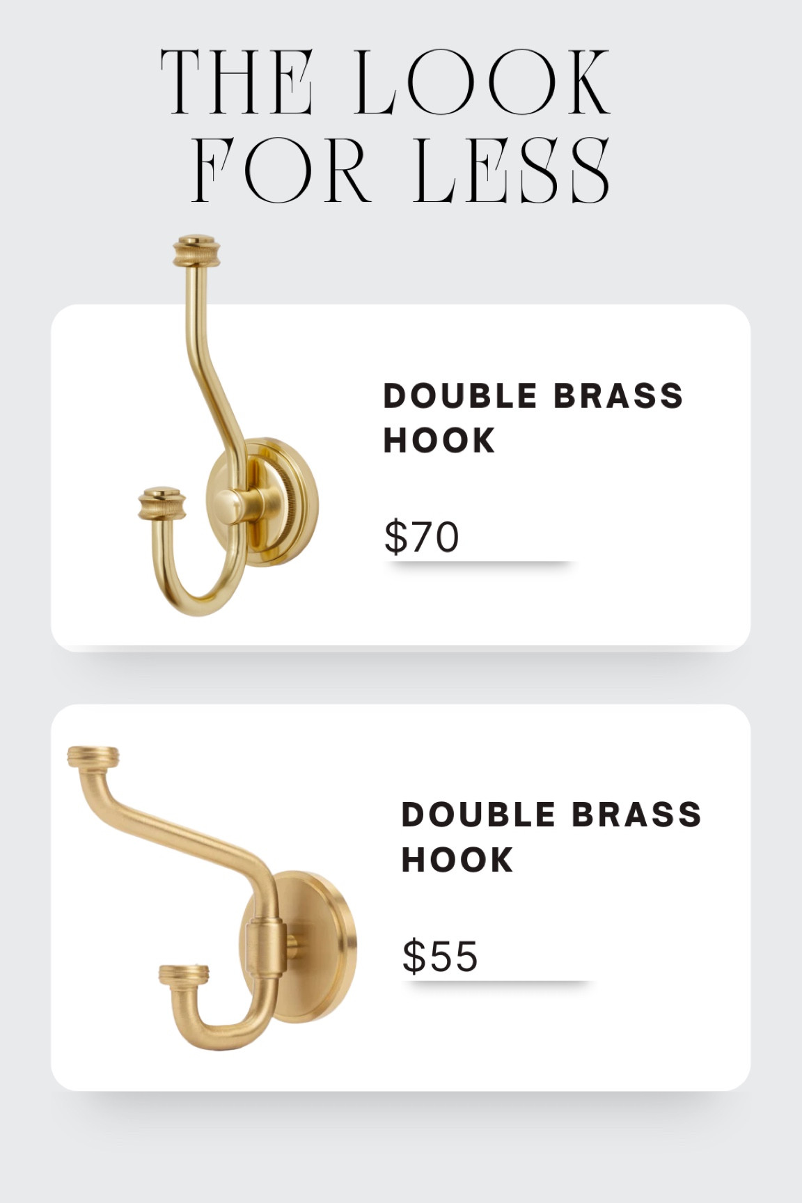 Double brass hook. Get the look for less. Rejuvenation. McGee & Co. Wall hooks. Home decor.

#LTKhome #LTKstyletip #LTKunder100