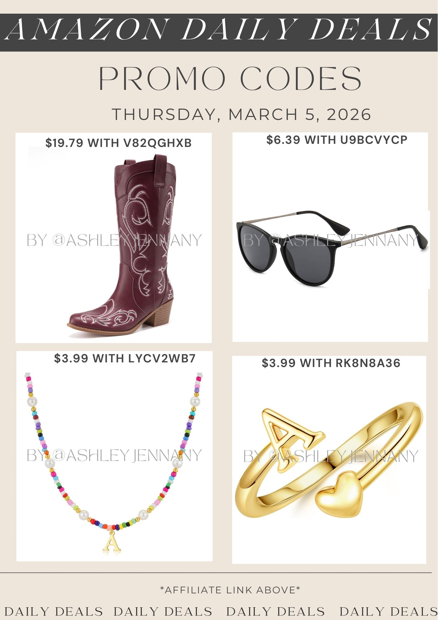Amazon fashion deals on cowboy boots, sunglasses and initial jewelry 

#LTKSaleAlert #LTKMidsize #LTKSeasonal