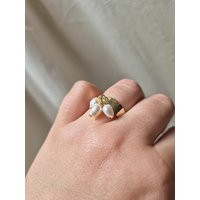 Adjustable Gold Ring With Freshwater Pearls - Organic Shape 18K Gold-Plated Brass | Etsy (US)