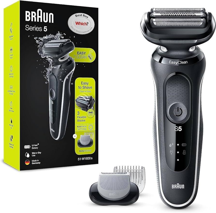 Braun Series 5 51-W1600s Electric Shaver for Men with EasyClick Body Groomer Attachment, EasyClea... | Amazon (UK)