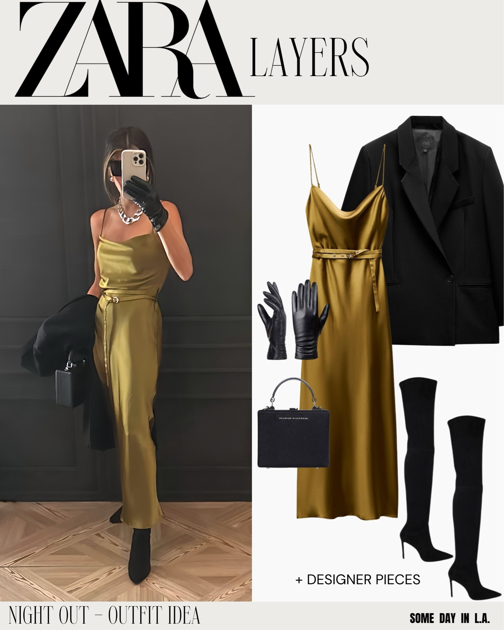 Friday night out look🖤 Layering Zara with some designer pieces🫶🏽

This belted dress in Dark Olive looks and feel so expensive, the value is crazy! The double breasted blazer is a must-have staple piece! It’s soft but structured and can make any outfit look instantly polished. 

The tech gloves are Theory, you can TEXT with them on!! I’ve had others, these actually work! And I’ve been living in these suede Stuart Weitzman boots all season long - found them on Saks Off 5th for a fraction of the price!! 🙌🏽🙌🏽🙌🏽🙌🏽

#zara 

#LTKStyleTip #LTKWorkwear #LTKFindsUnder100