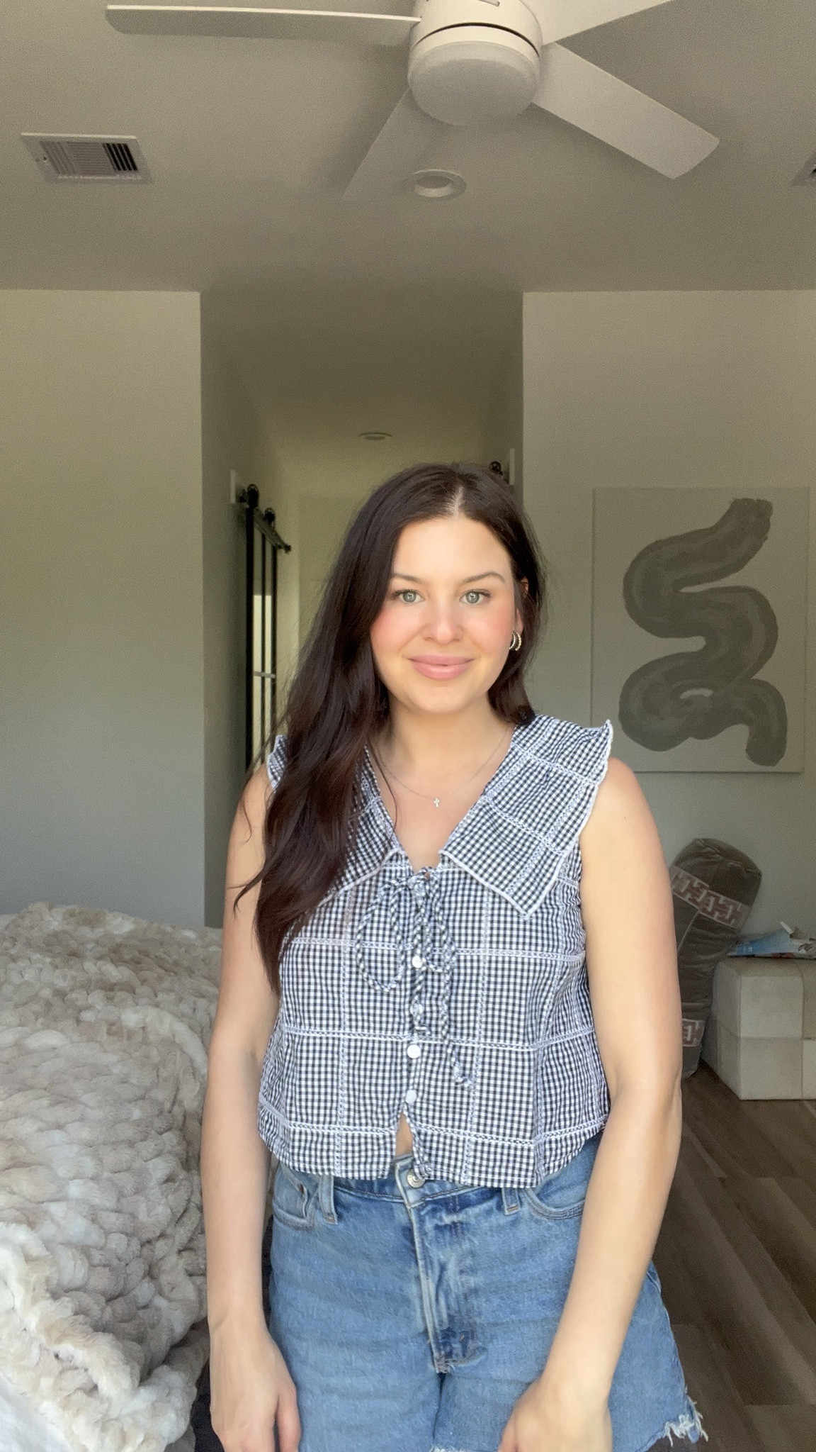 Love this navy gingham top for summer! Is the perfect cropped length. Free people, summer tops 