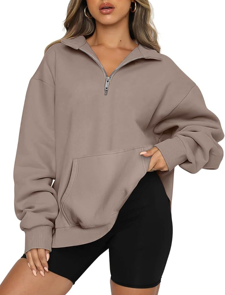 Trendy Queen Womens Quarter Zip Pullover Oversized Sweatshirts Half Zip Hoodies with Pockets Crew... | Amazon (US)
