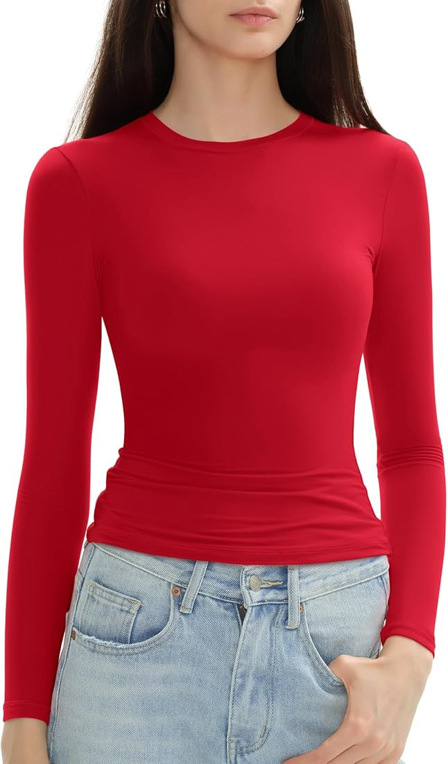 Women's Long Sleeve Shirts Crew Neck Slim Fit Going Out Tops Basic Tees Barely There Collection | Amazon (US)