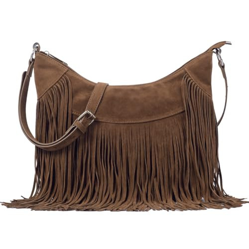 Sunwel Fashion Women Fringe Hobo Bag Western Purse Shoulder Bag Vegan Suede Tassel Hippie Crossbody Bag (Coffee) | Amazon (US)