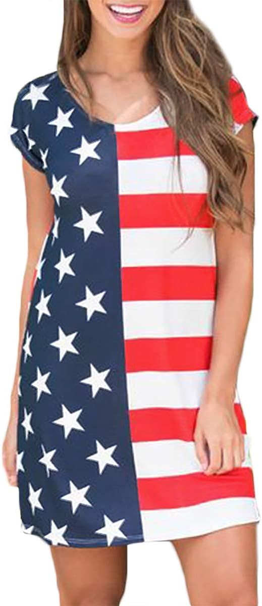 For G and PL Women's July 4th American Flag Short Sleeve T Shirt Dress | Amazon (US)