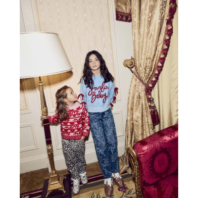Girls Blue Santa Baby Christmas Jumper | River Island UK & IE