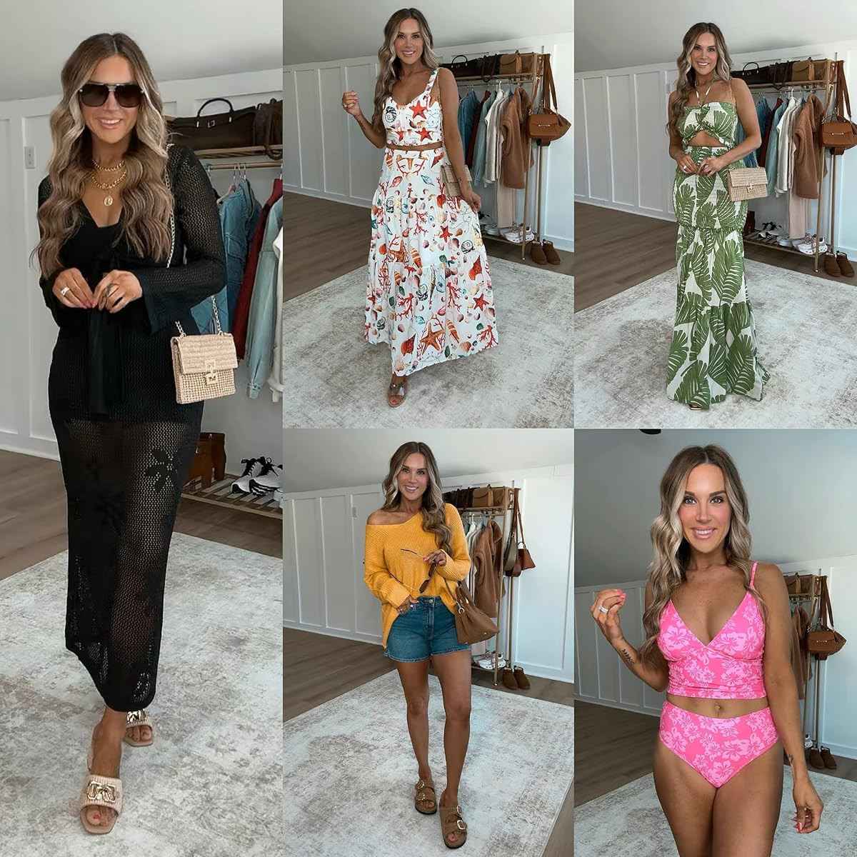 Spring break looks you’ll want to pack in your suitcase! Because you can be the organized mom AND the hot one - this is what I'm packing to feel cute, comfortable, and put together as an almost 40 mom of 4, from dresses to denim shorts. I’m 5’6 139lbs in small black crochet set, small green tropical vacation dress, small 2pc tank and skirt set with the best beach print, small yellow pullover top, medium pink 2pc bathing suit. Shoes all fit tts and all pair perfectly with my favorite sunnies.  

 #LTKmomlife #LTKSeasonal #LTKSwim