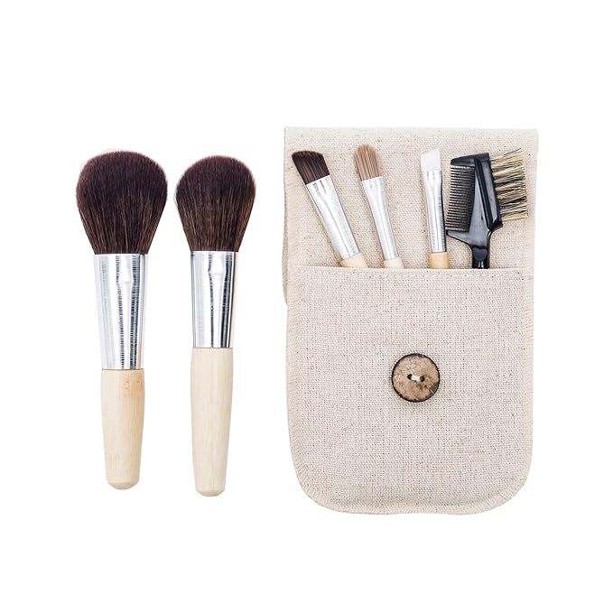 Natural Bamboo Makeup Brushes 6pcs Mini Cosmetic Makeup Brushes Set With Travel Bag Case Powder B... | Amazon (US)