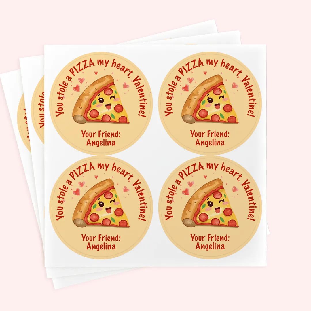 Personalized Valentine's Day Stickers | Kawaii Pizza Sticker 2" Round - Etsy | Etsy (US)