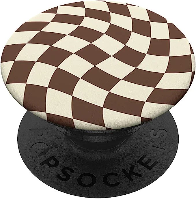 Latte Brown Checkered Swirl Pattern PopSockets Swappable PopGrip | Amazon (US)