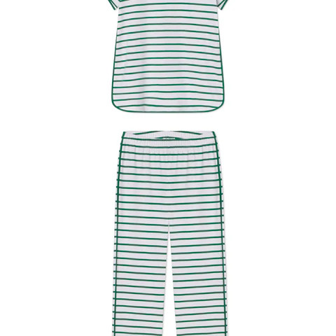 Pima Short-Long Set in Classic Green Anchor Stripe | Lake Pajamas