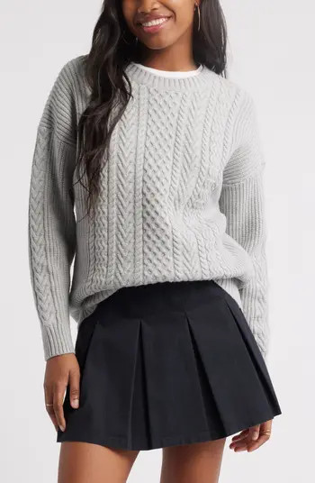 Oversize Cotton Blend Cable Sweater | Nordstrom