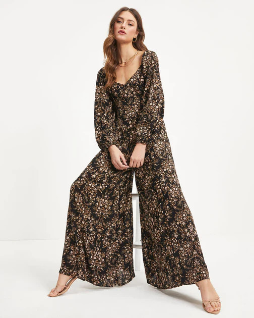 Ruthie Floral Tie Back Jumpsuit - Black - SALE | VICI
