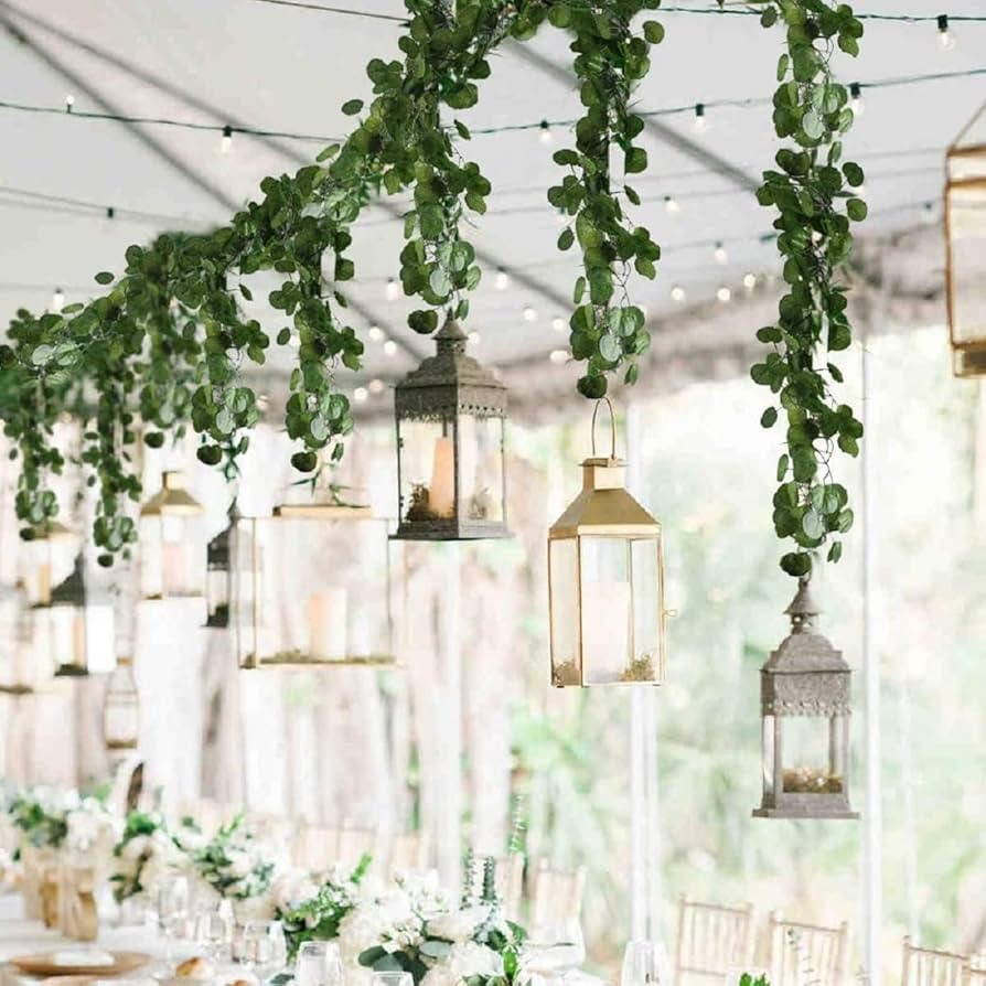 12 Pack 84Ft Artificial Vines Hanging Greenery Garland Leaves Wall Room Ceiling Decor Fake Vines for Home Kitchen Bedroom Garden Wedding Jungle Party Enchanted Forest Decorations | Amazon (US)