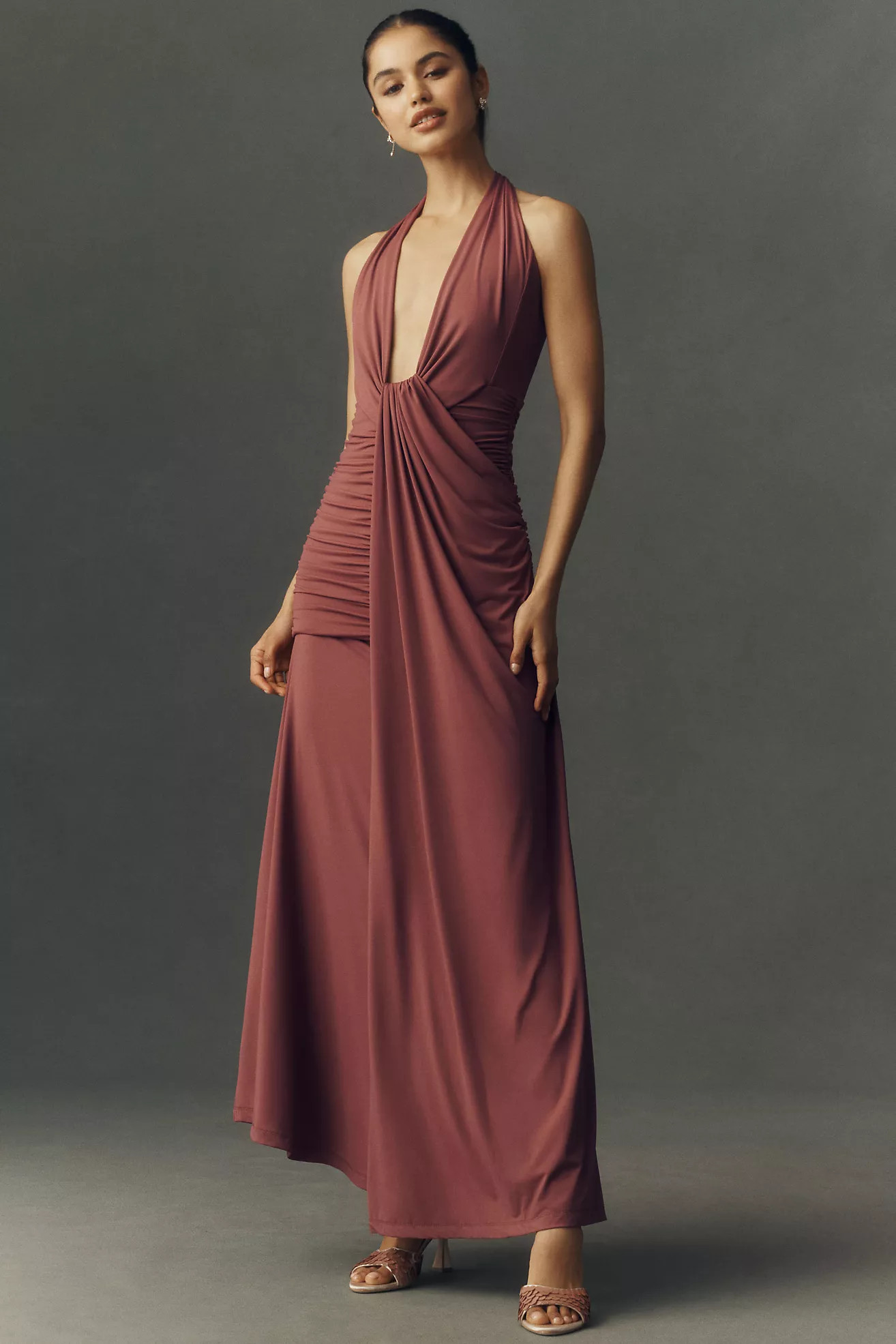 Bardot Ines Plunge Halter-Neck Maxi Dress | Anthropologie (US)