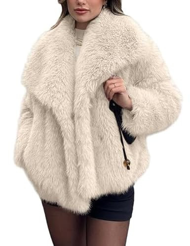 Shiyifa Faux Fur Coat for Women Fluffy Faux Fur Jacket Long Sleeve Open Front Cropped Fuzzy Outerwear(Apricot-M) | Amazon (US)