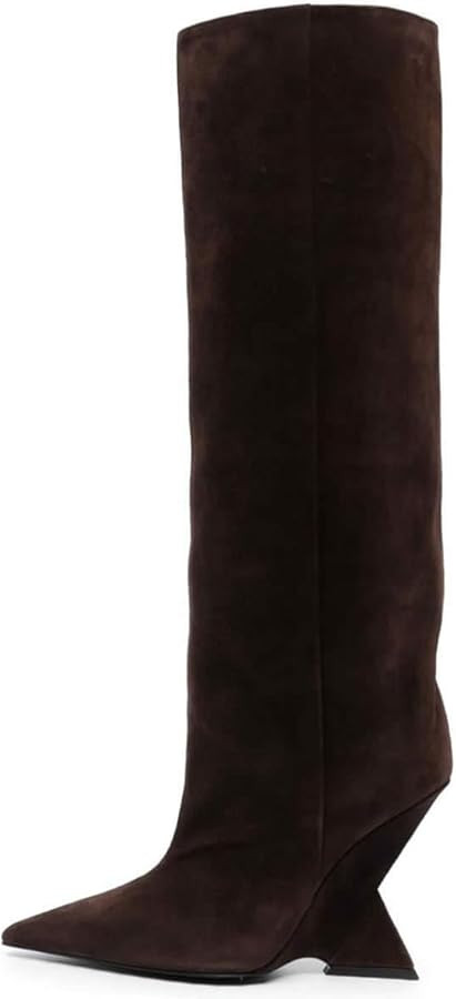Kluolandi Womens Knee High Boots Sexy Pointed Toe Pull On Strange Wedge Heel Tall Boots for Women | Amazon (US)