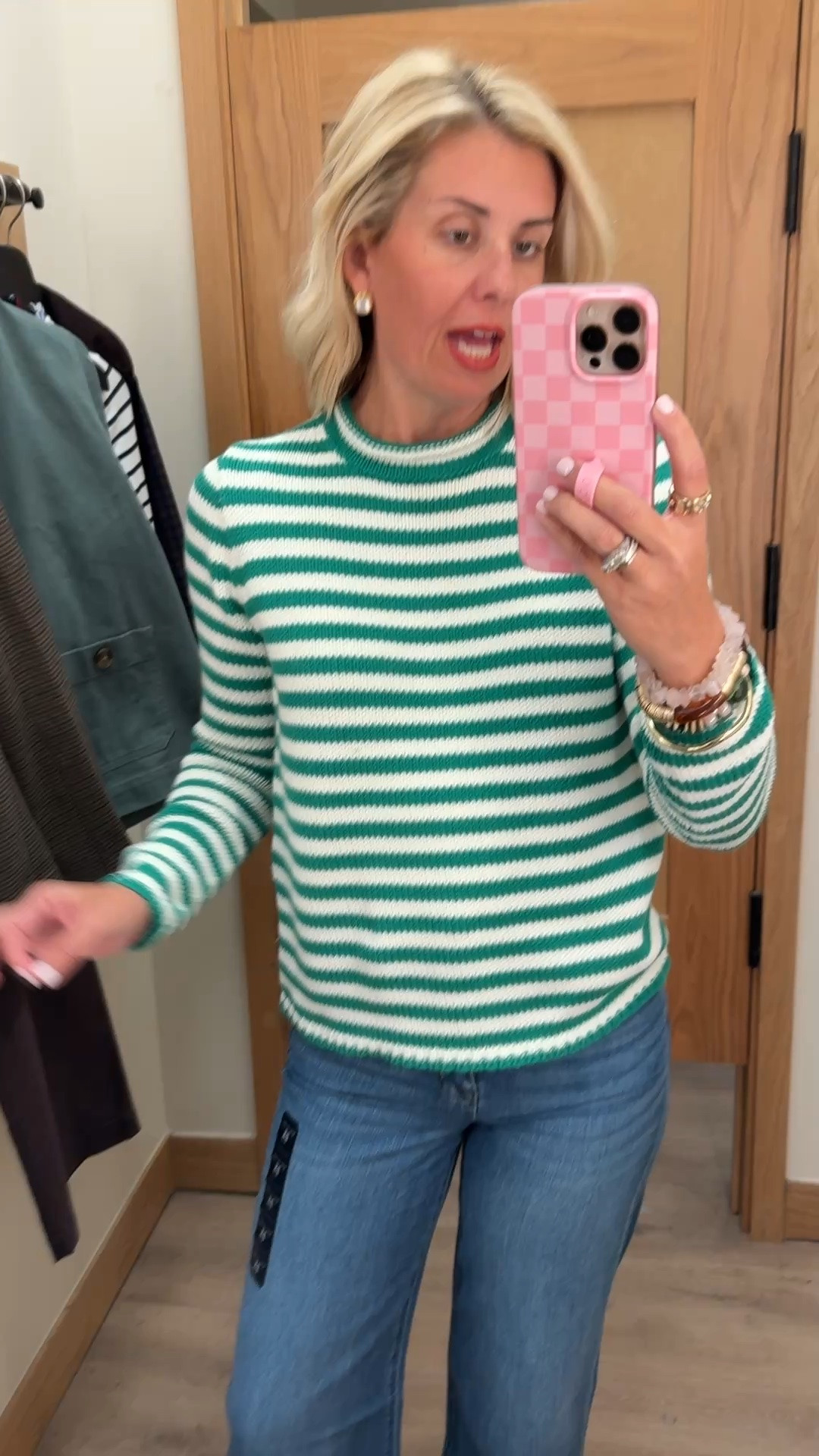 Love a rollneck sweater and  it’s James school colors… that’s a yes! ￼

Sizing:
Sweaters - 4 
Collared Dress - 2 
Midi Dress - 0
Pants & Jeans - 26P
Blazer - 2 
Green Jacket - small
Plaid Jacket - xs

#LTKdayinmylife #LTKmomlife #LTKOver40