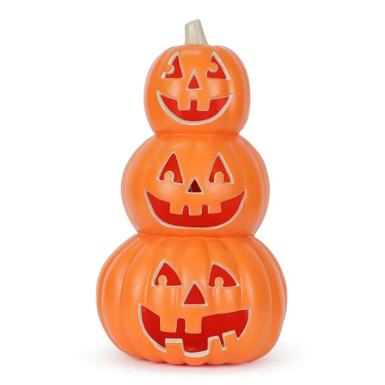 Halloween Light-Up Triple-Stack Jack-o’-Lantern Decoration, Orange, 9 in L x 9 in W x 16 in H, ... | Walmart (US)