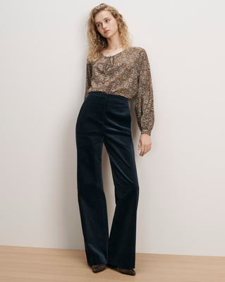 Veronica Beard Holt Corduroy Wide-Leg Pant Heritage Navy | Veronica Beard