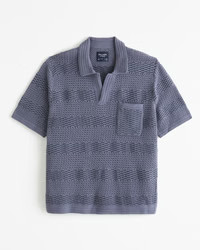Men's Striped Stitched Johnny Collar Sweater Polo | Men's Tops | Abercrombie.com | Abercrombie & Fitch (US)