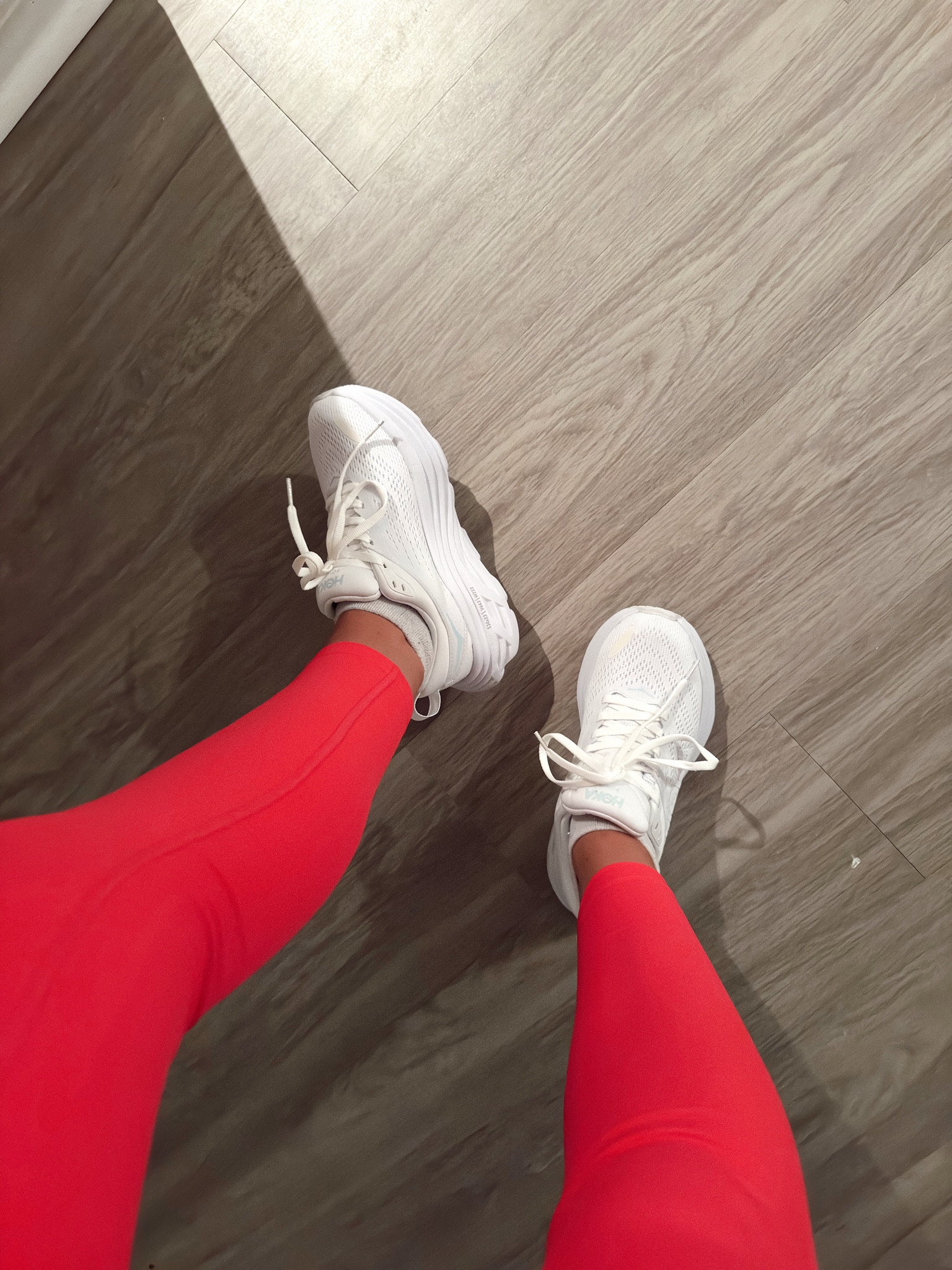 White white Hokas ☁️🎧🏃‍♀️
