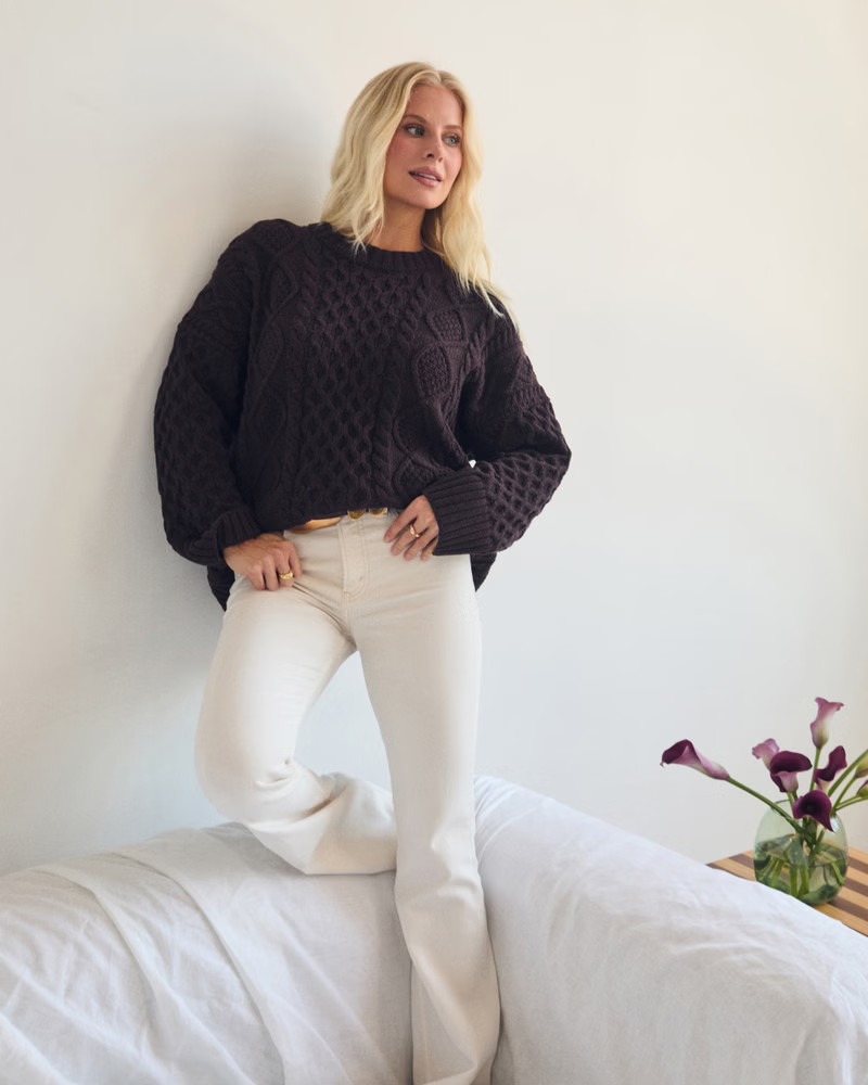 Oversized Cable-Knit Crew Sweater | Abercrombie & Fitch (US)