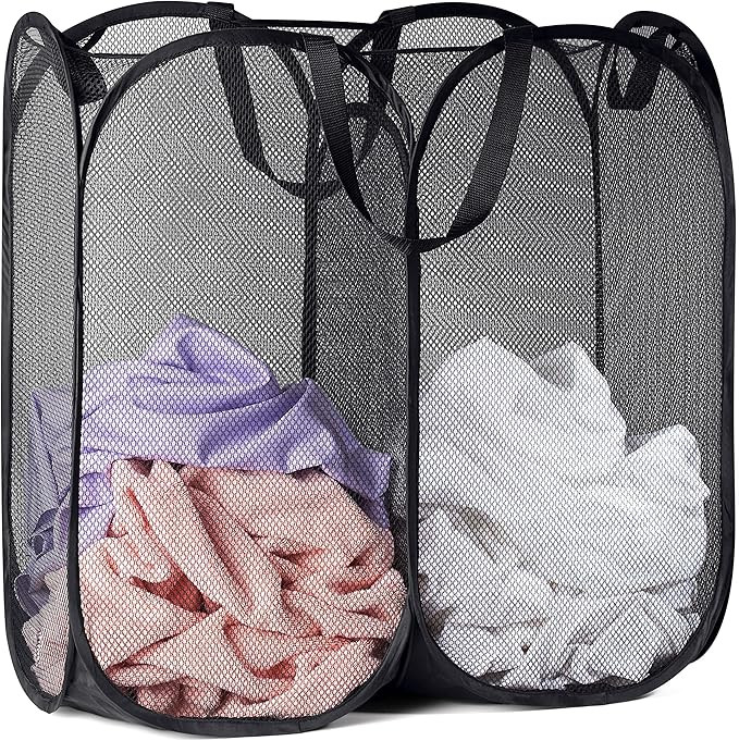 Handy Laundry Mesh Popup Hamper - Two Compartments, Collapsible for Storage and Easy to Open. Fol... | Amazon (US)