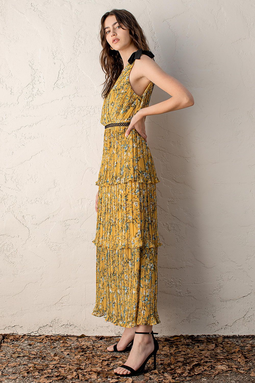 Such Sophistication Yellow Floral Print Pleated Maxi Dress | Lulus (US)