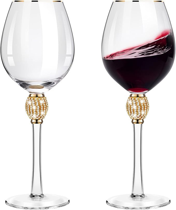 2 Pieces Rhinestone Red Wine Glass with Rim Tulip Shaped Diamond Wine Glasses Long Stem Glassware... | Amazon (UK)