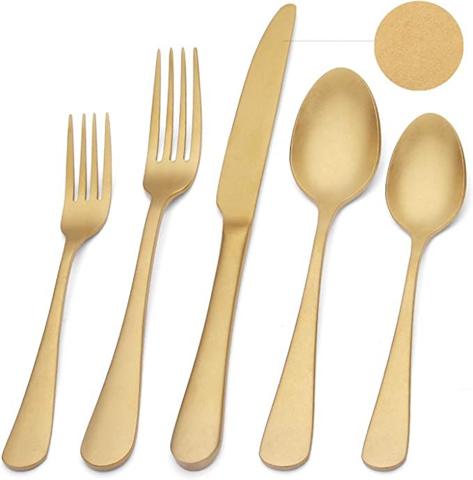 Gold Silverware Set, 20-Piece Stainless Steel Flatware Set, Kitchen Utensil Set Service for 4,Tab... | Amazon (US)