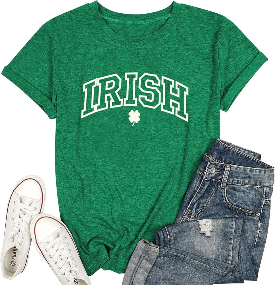 St Patrick's Day Shirt Women: Funny Lucky Irish Shamrock Paddy's Day T-Shirt Casual Crewneck Shor... | Amazon (US)