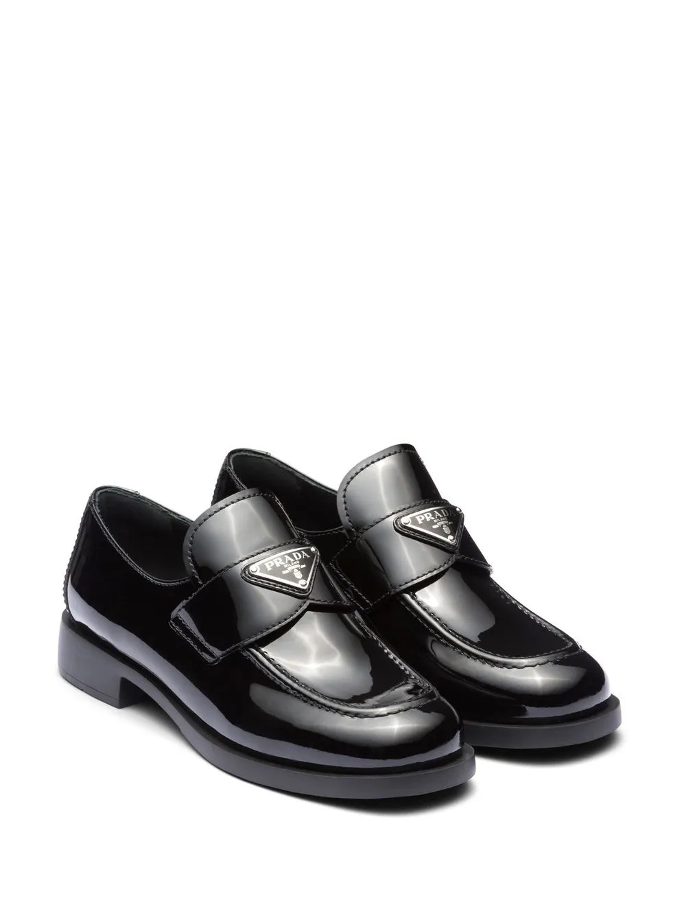 Prada triangle-logo patent-leather Loafers - Farfetch | Farfetch Global
