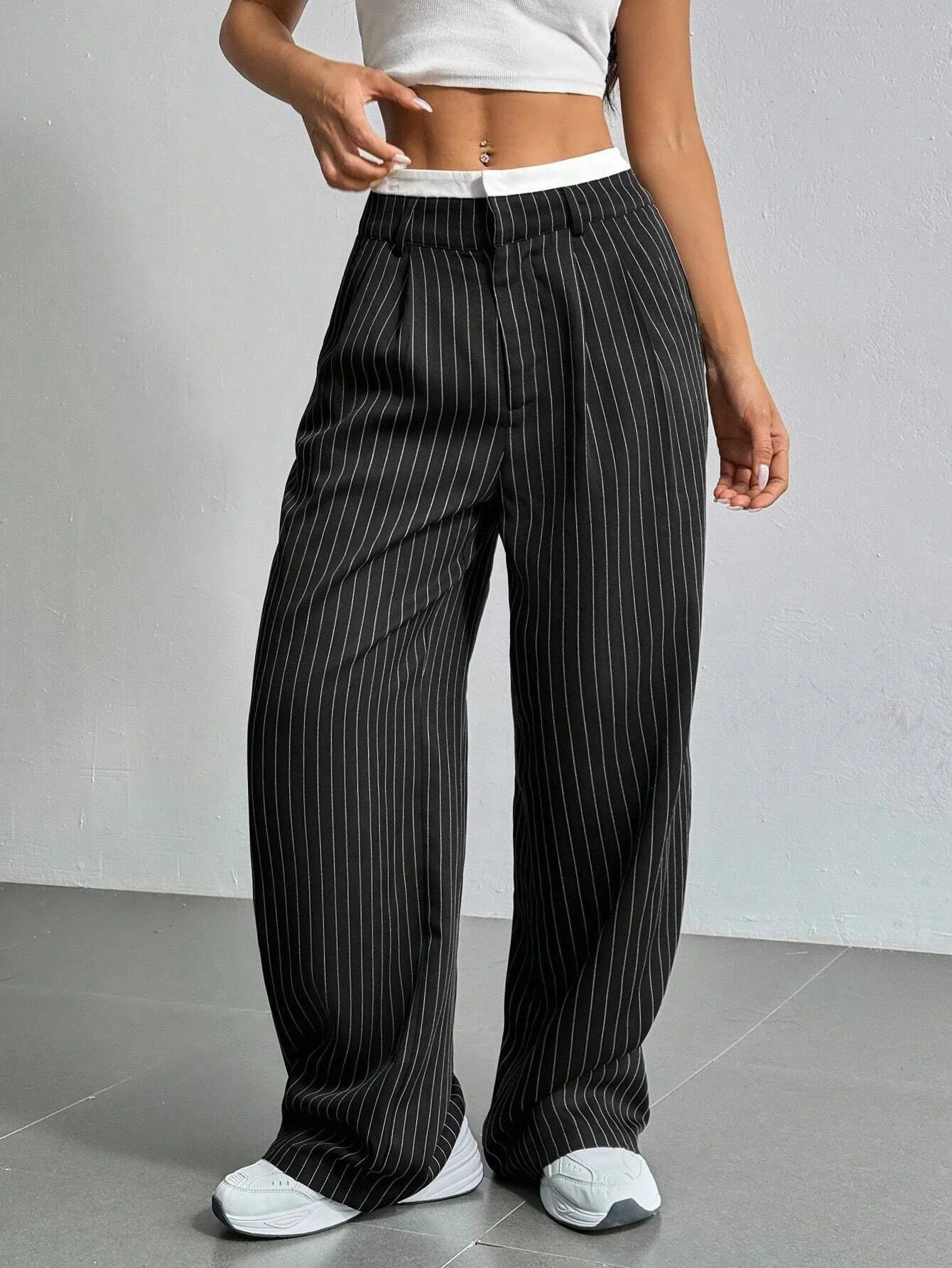 Women's Casual Striped High Waisted Pants Wide Leg Loose Fit Trousers | Walmart (US)