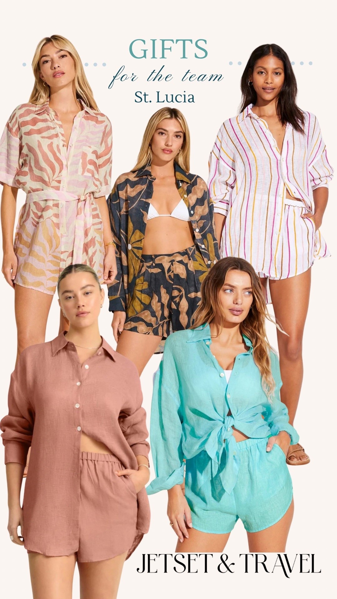 The JetSet team is in St. Lucia! 🏝️ When I was thinking of #gift ideas that I know everyone would love - I immediately thought of these #linen sets from #vitamina ! I have a few Vitamin A pieces that I absolutely love so I knew the quality would be great. It was so fun picking which color/pattern would fit each team member best! Stayed tuned for more St. Lucia looks!



#swim #swimcoverup #swimweae #coverup #linen #linenshirt #linenshorts #linenromper #matchingset #romper #stlucia #beach #beachwear #resortwear #travel

#LTKSwim #LTKStyleTip #LTKTravel