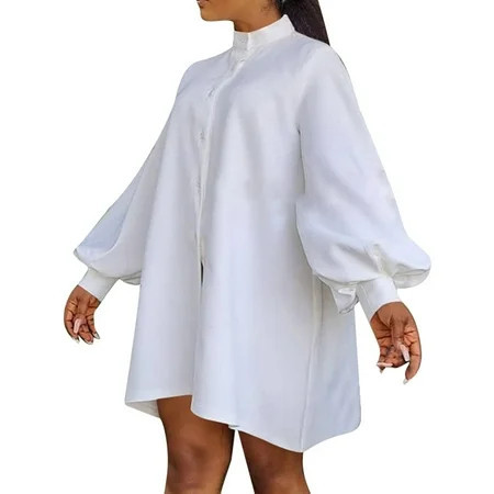 Riforla Fashion Casual Women s Oversized Pure Color Long Sleeve Sleeve Blouse Blouses for Women White S | Walmart (US)