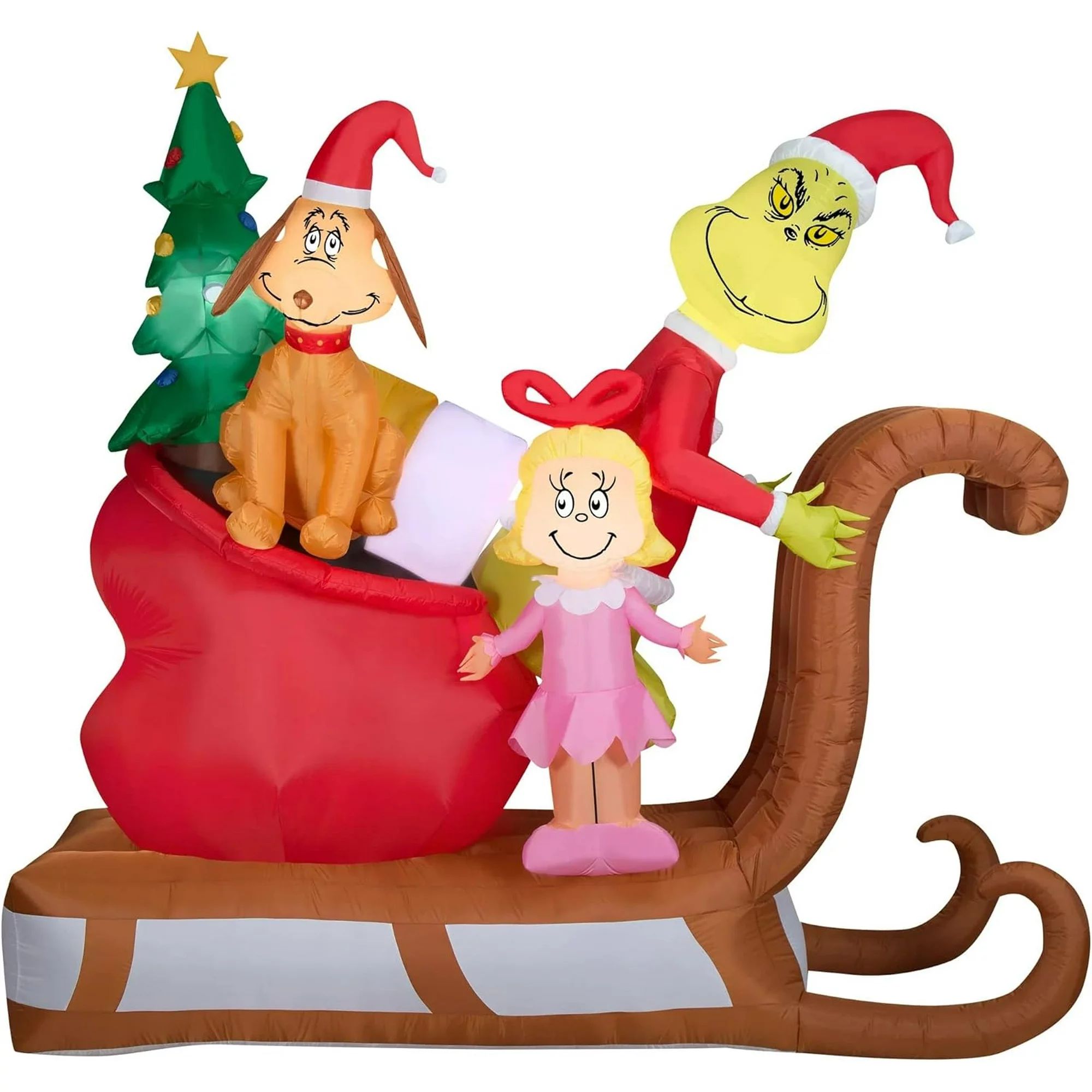 9 Ft Wide Grinch with Max and Cindy Lou on Sleigh Christmas Inflatable | Walmart (US)