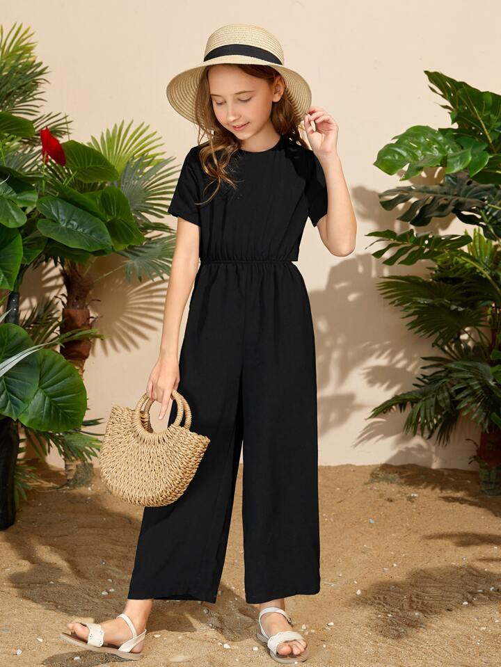 SHEIN Girls Cut Out Button Back Jumpsuit | SHEIN