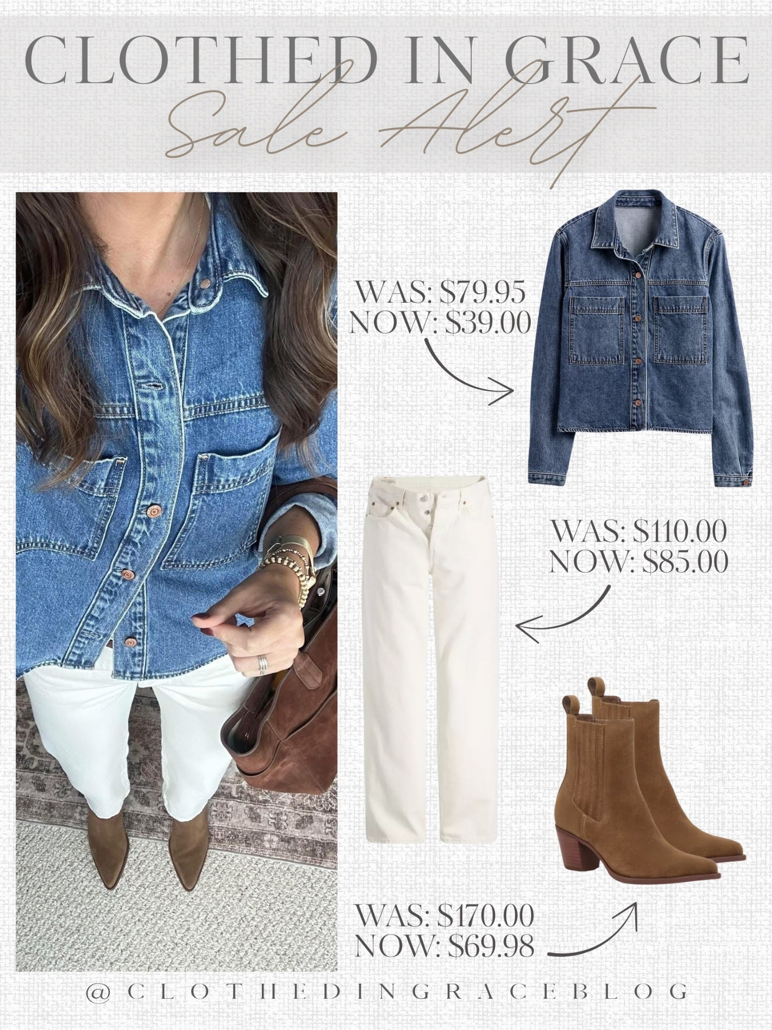 Outfit on sale 

Top - small tall
Jeans - size 27 with the 30 inseam option for a cropped length 