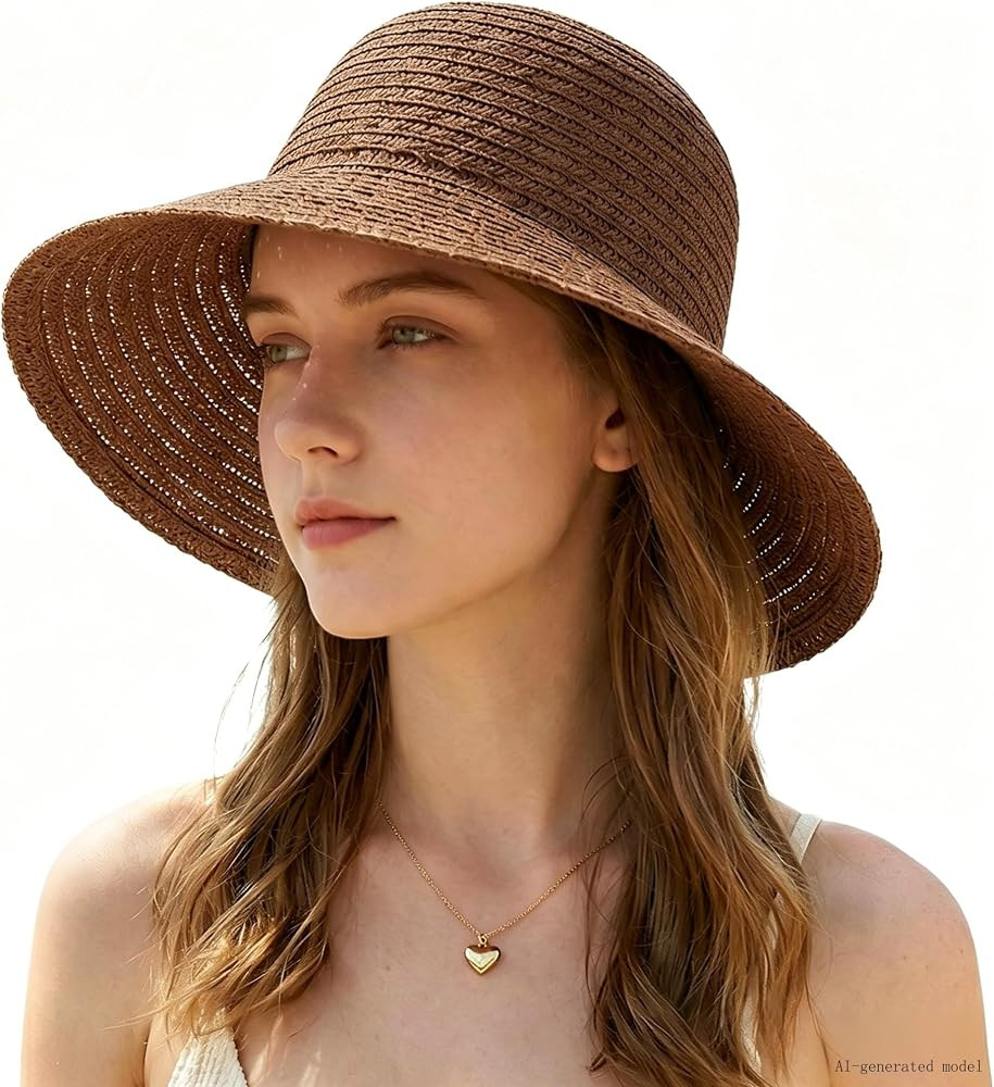 Women Straw Sun Hat Packable Summer UV Protection Beach Bucket Hat | Amazon (US)