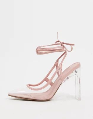 ASOS DESIGN Palm tie leg high shoes in beige and clear | ASOS (Global)