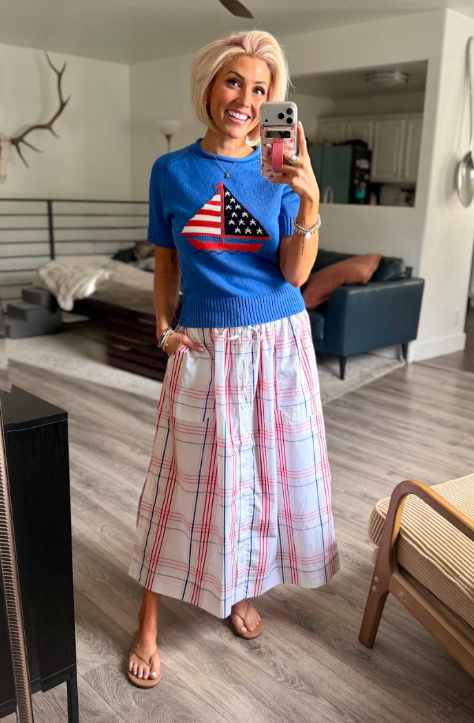Fourth of July vibes to the max with this Walmart 'fit. Sweater: Small // Skirt: Small // Shoes: TTS 

 #LTKootd #LTKSeasonal