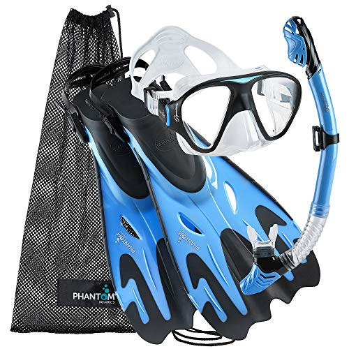 Phantom Aquatics Snorkel Mask Fin Snorkeling Set with Swim Gear Bag (Arctic Blue, Small/Medium, 5-8) | Amazon (US)